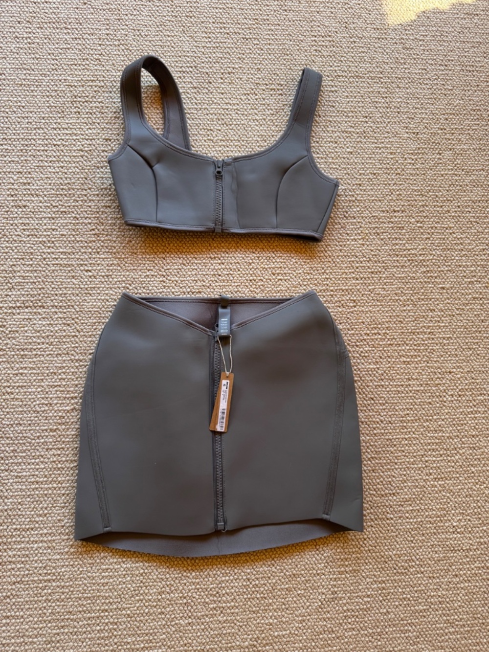 SKIMS Army Green Neoprene Skirt & Bra Set BNWT